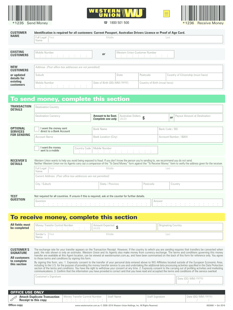 Western Union Money Transfer Form 8839661 Western Union Money Transfer Form 8839661