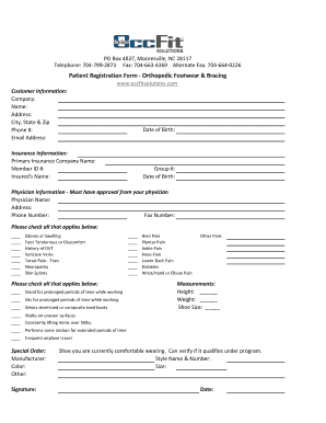  Patient Registration Form Orthopedic Footwear & Bracing 2016