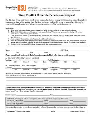 Time Conflict Override Request DOCX Registrar Oregonstate  Form