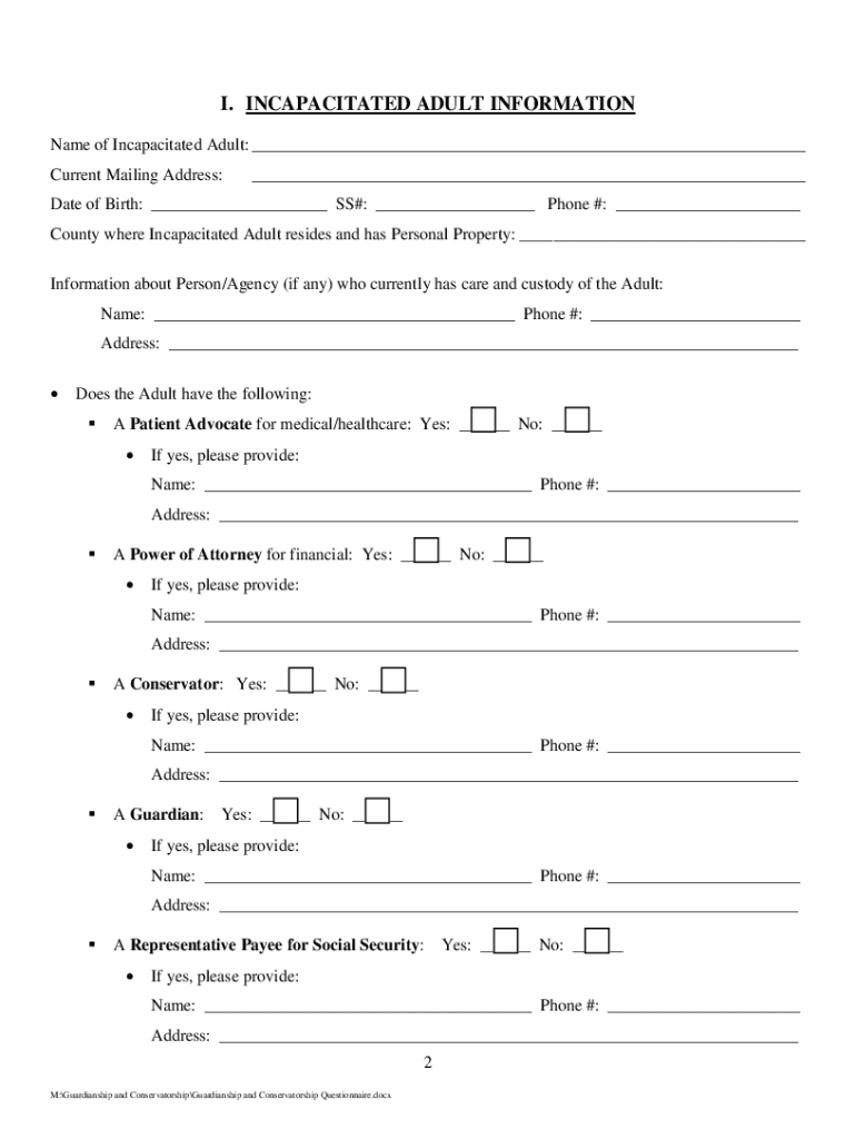 Conservatorship Questionnaire  Form