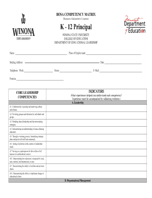 BOSA Competency Matrix K 12 Principal 2 DOCX Winona  Form