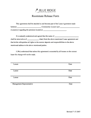 Roommate Release Form Blue Ridge Companies