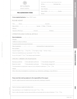 St Luke&amp;#39;s Private Hospital Pre Admission Form St Lukes Care Slc Org