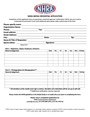 NHRA MEDIA CREDENTIAL APPLICATION Please NHRA Com  Form