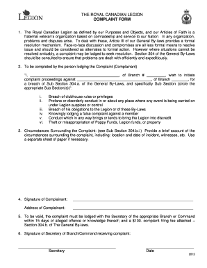  Royal Canadian Legion Complaints 2013-2024