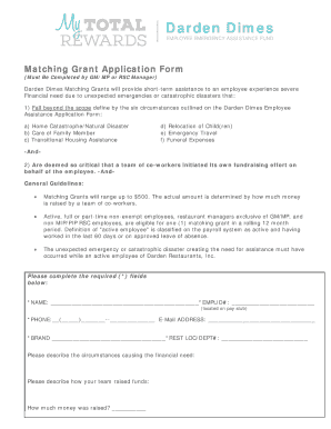 Darden Dimes Application  Form