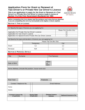 Taxi Driver Application Form