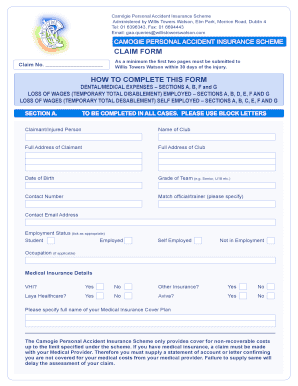 Camogie Insurance Claim Form