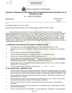 Intimation of Disapproval under Section 346  Form