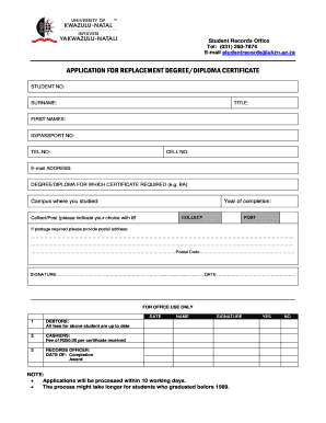 Ukzn Degree Certificate  Form