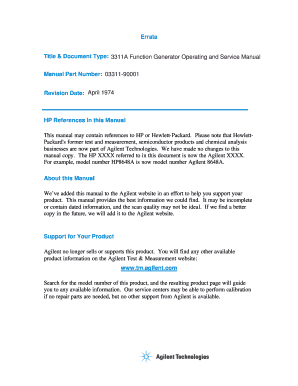 Title &amp; Document Type 3311A Function Generator Operating and Service Manual  Form