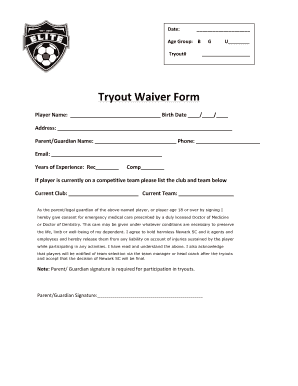 ELITE Tryout Waiver Form DOCX Newarksoccerclub