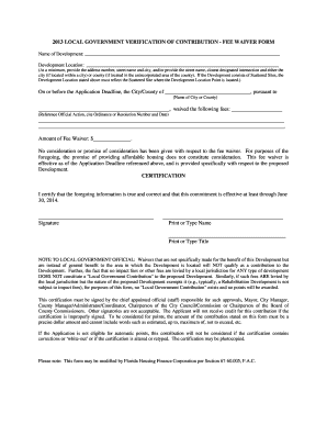 LOCAL GOVERNMENT VERIFICATION of CONTRIBUTION FEE WAIVER FORM