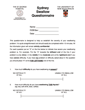 Sydney Swallow Questionnaire PDF  Form