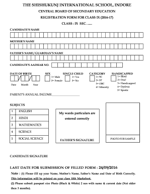 Cbse Class 9 Registration Form Format