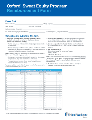 Oxford Sweat Equity Program Reimbursement Form