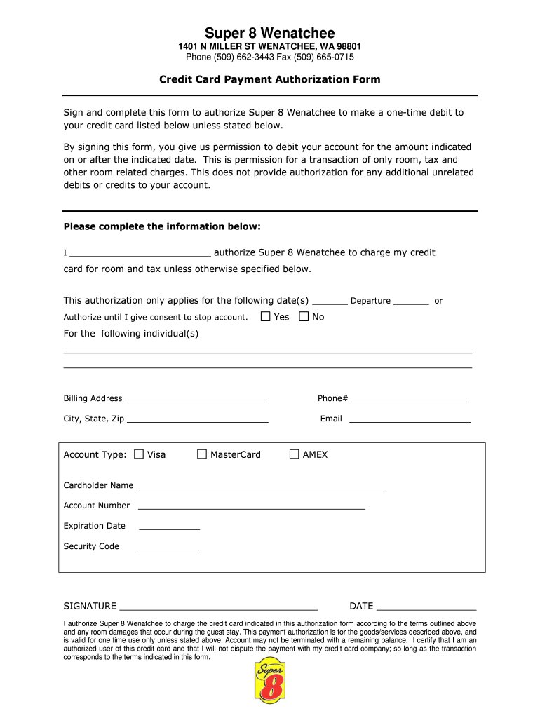 Super 8 Credit Card Authorization Form