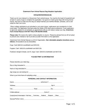 Dog Adoption Application 816 Greenmore Farm Animal Rescue Greenmorerescue  Form