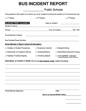 School Bus Incident Report Form