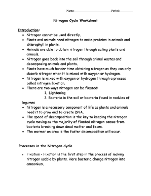 Nitrogen Cycle Worksheet  Form