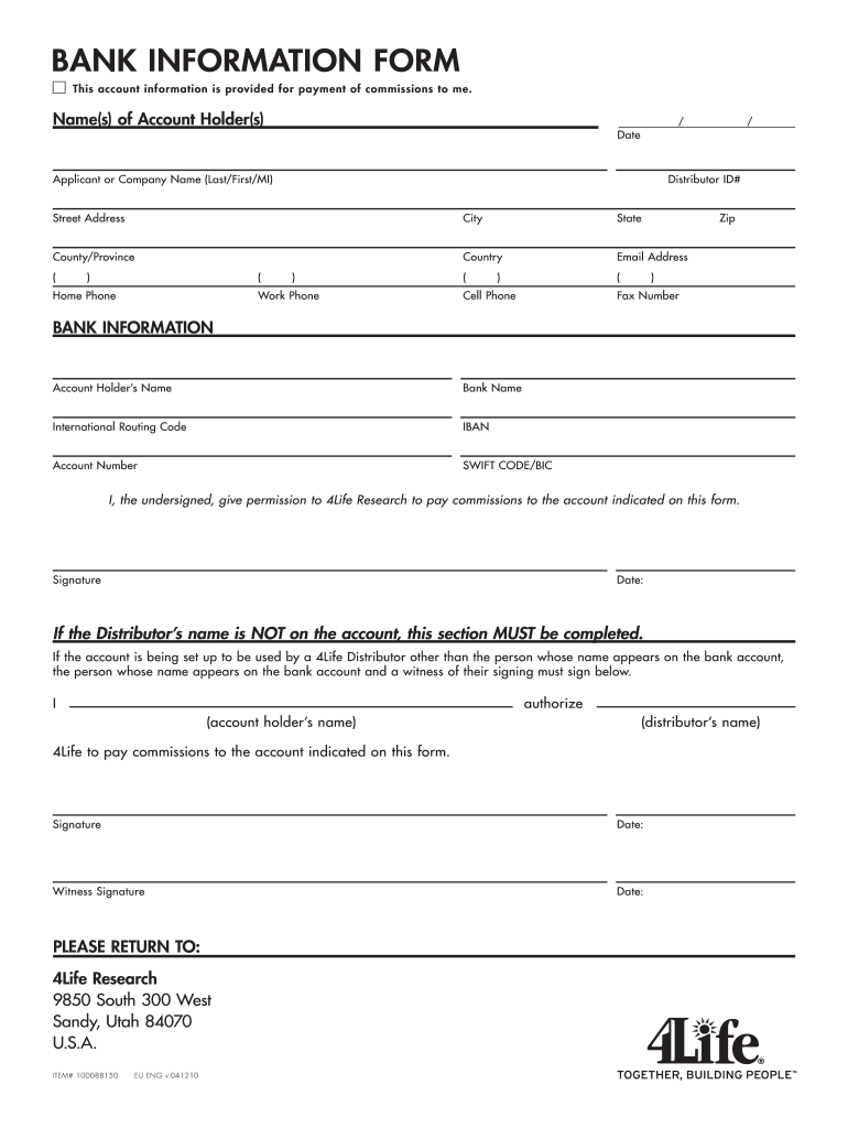  Bank Information Form 2010-2024