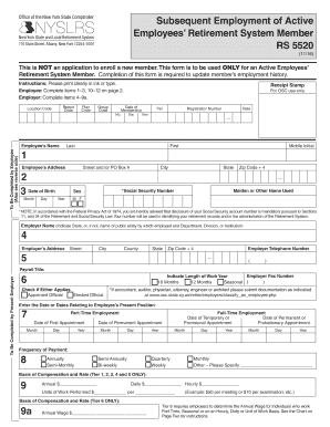 New York Employees Retirement System Subsequent Employment of Active Rs 5520  Form