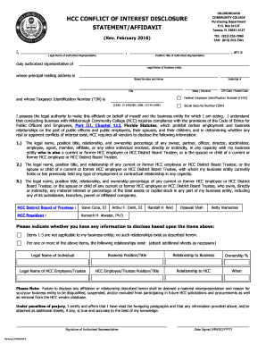 HCC Conflict of Interest Disclosure StatementAffidavit Hccfl  Form