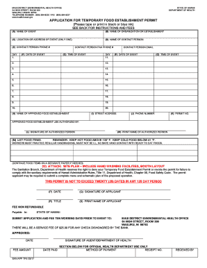 Hawaii Food Permit  Form