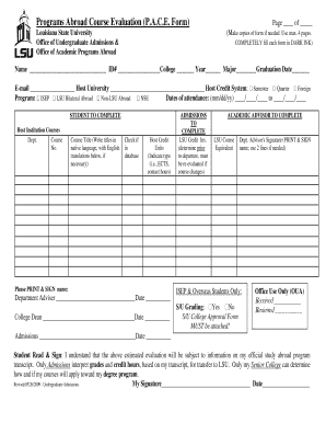 Programs Abroad Course Evaluation P a C E Form Oip Server1 Lsu