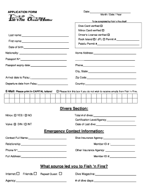 Divers Application  Form