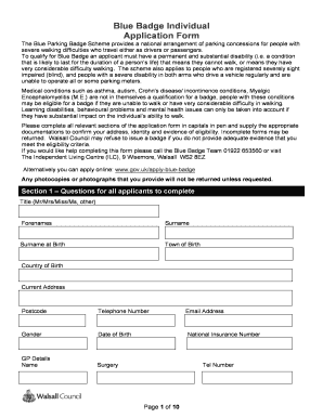 Walsall Council Blue Badge  Form