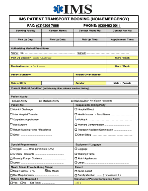 IMS Vic Non Emergency Ambulance Booking Form Xlsx