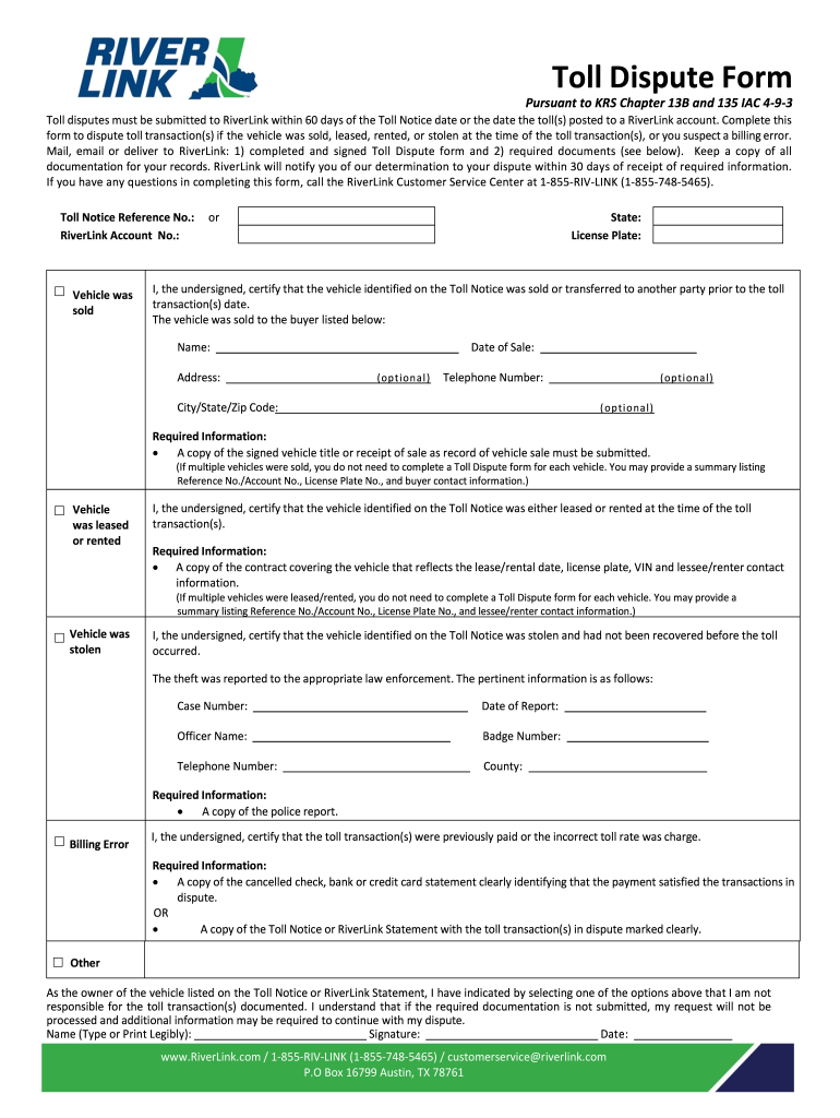 Riverlink Dispute Form