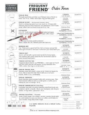 Vermont Coffee Company Frequent Friend  Form