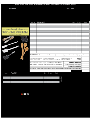 Pampered Chef Order Form