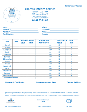 Bordereau D Heures  Form