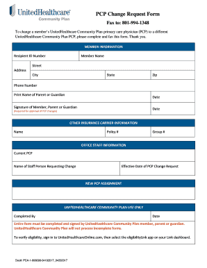  PCP Change Fax Form 2017-2024