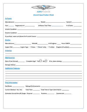 Aircraft Specification Sheet  Form
