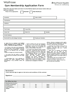 Gym Membership Application  Form