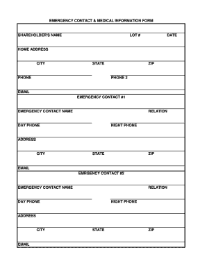 EMERGENCY CONTACT &amp; MEDICAL INFORMATION FORM