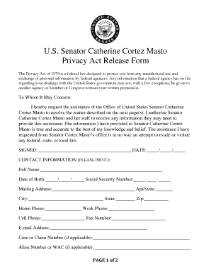 U S Senator Catherine Cortez Masto Privacy Act Release Form Cortezmasto Senate