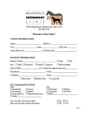 Walkersville Veterinary Clinic  Form