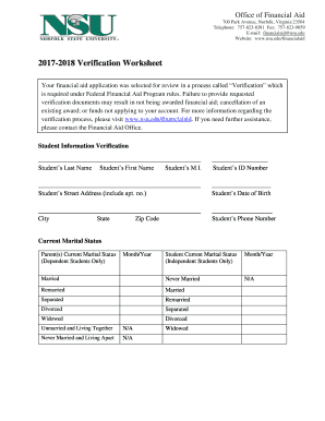  Verification Worksheet Norfolk State University Nsu 2017-2024
