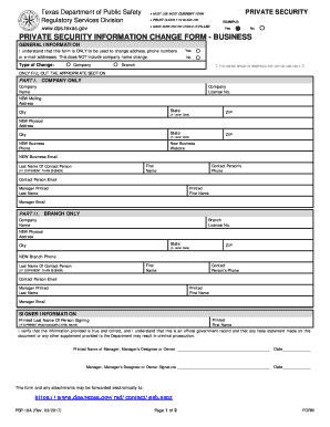 Private Security Information Change Form Texas DPS Texas Gov Dps Texas