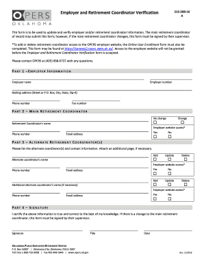 Employer and Retirement Coordinator Verification Form Opers Ok
