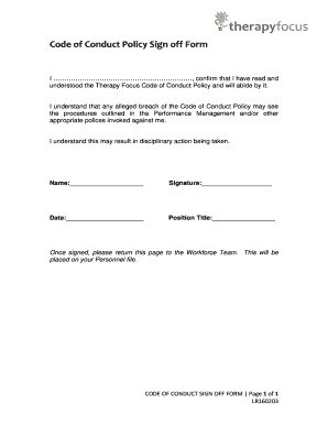 Code of Conduct Sign off Form
