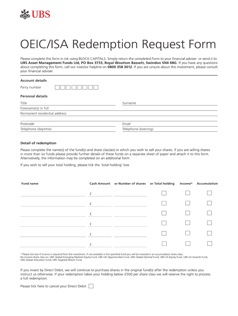  OEICISA Redemption Request Form 2016-2024