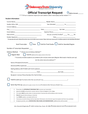 Delaware State University Transcript Request  Form