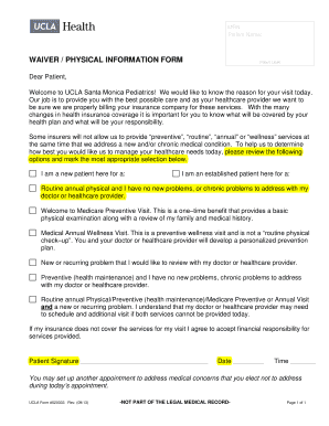  WAIVER PHYSICAL INFORMATION FORM Uclahealth 2013-2024