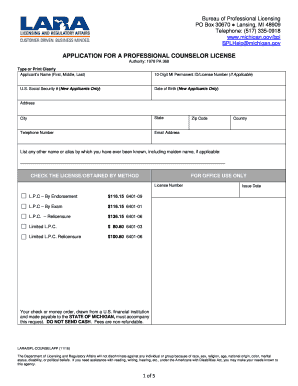  Professional Counselor License Application 2016